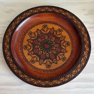 VTG Handcrafted Polish Folk Art Wooden Decorative Plate with Intricate Design‎